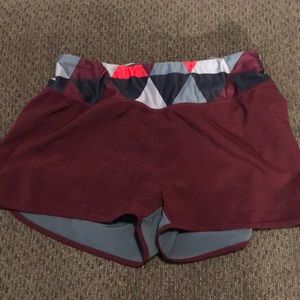 MPG womens small burgundy and gray running shorts with built in liner